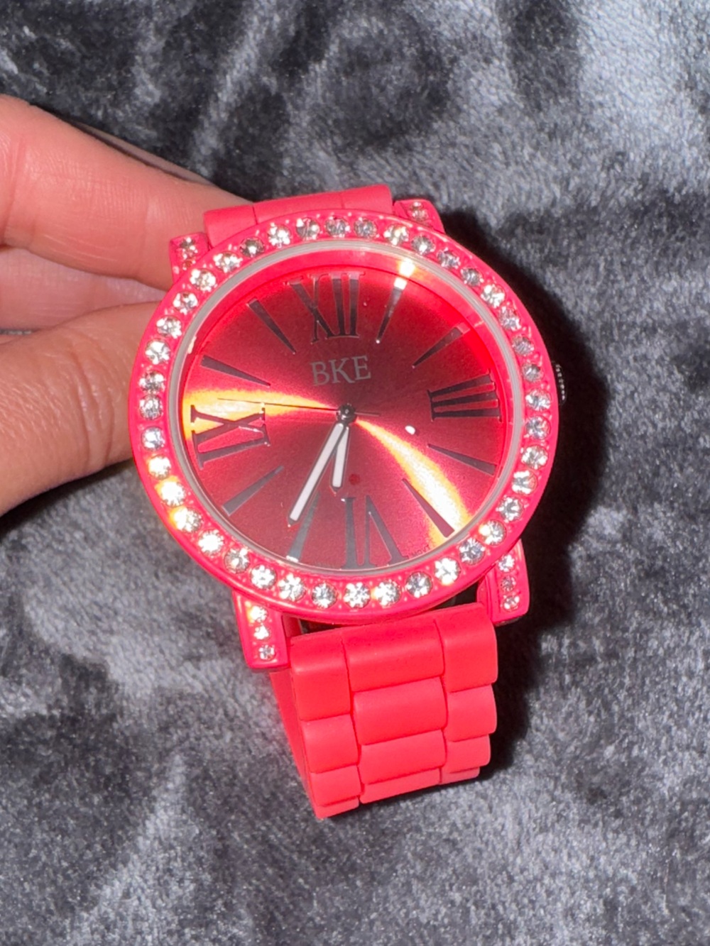 BKE Pink Crystal-Accent Silicone Strap Watch